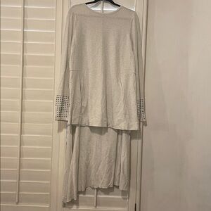 NIC+ZOE Cream Studded Set with Long Sleeve Top/Skirt